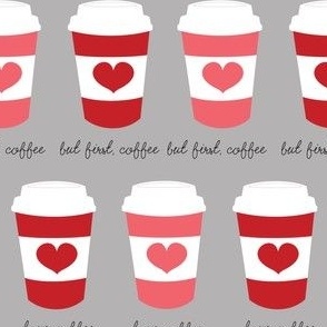 Coffee lovers cups of coffee, latte or macchiato with pink and red hearts