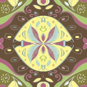 Ethnic medallion design yellow brown green