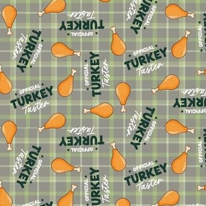 Christmas Fabric - Official Turkey Taster - Dog Holiday Bandana Light Grey Green