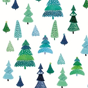 Modern Christmas trees on white  