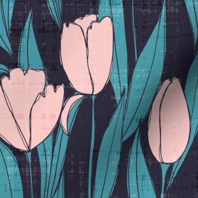 Tulips Navy and Blush