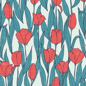 Tulips Red Teal Large 1