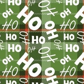 Ho Ho Ho - Christmas Santa - Ho Ho Ho Pattern - Holiday Plaid Greens - Christmas Fabric Cute - LAD20 - FurBuddy Designs