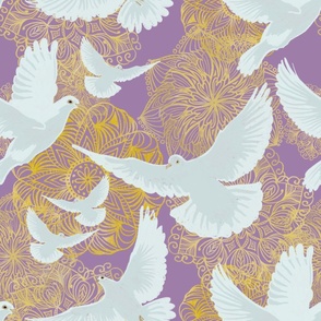 doves of serenity and golden ombre mandalas of sacred spaces - Meditation room decor 24”  repeat on deep lilac