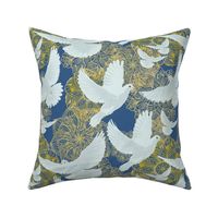 doves of serenity and golden ombre mandalas of sacred spaces - Meditation room decor 12”  repeat on dusky dark blue