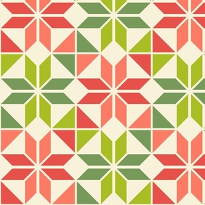 Classic Red and Green Star Cheater Quilt, Geometric, Noel, Quilt Block Fabric