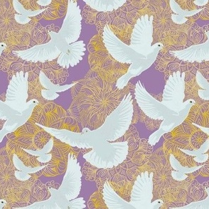 doves of serenity and golden ombre mandalas of sacred spaces - Meditation room decor 6” repeat on deep lilac