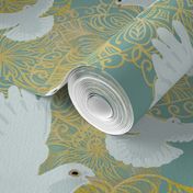 doves of serenity and golden ombre mandalas of sacred spaces - Meditation room decor 18” ”repeat on sage teal dusky blue