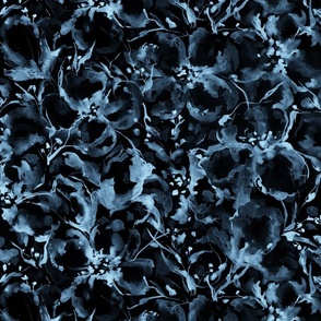 large - Loose waterclor abstract florals - smoky noir aesthetic - black and blue gray
