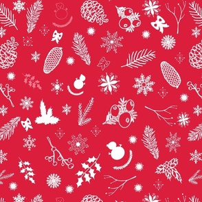 Winter Woodland Harmony white on bright red