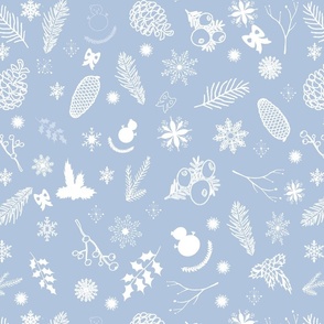 Winter Woodland Harmony white on light blue
