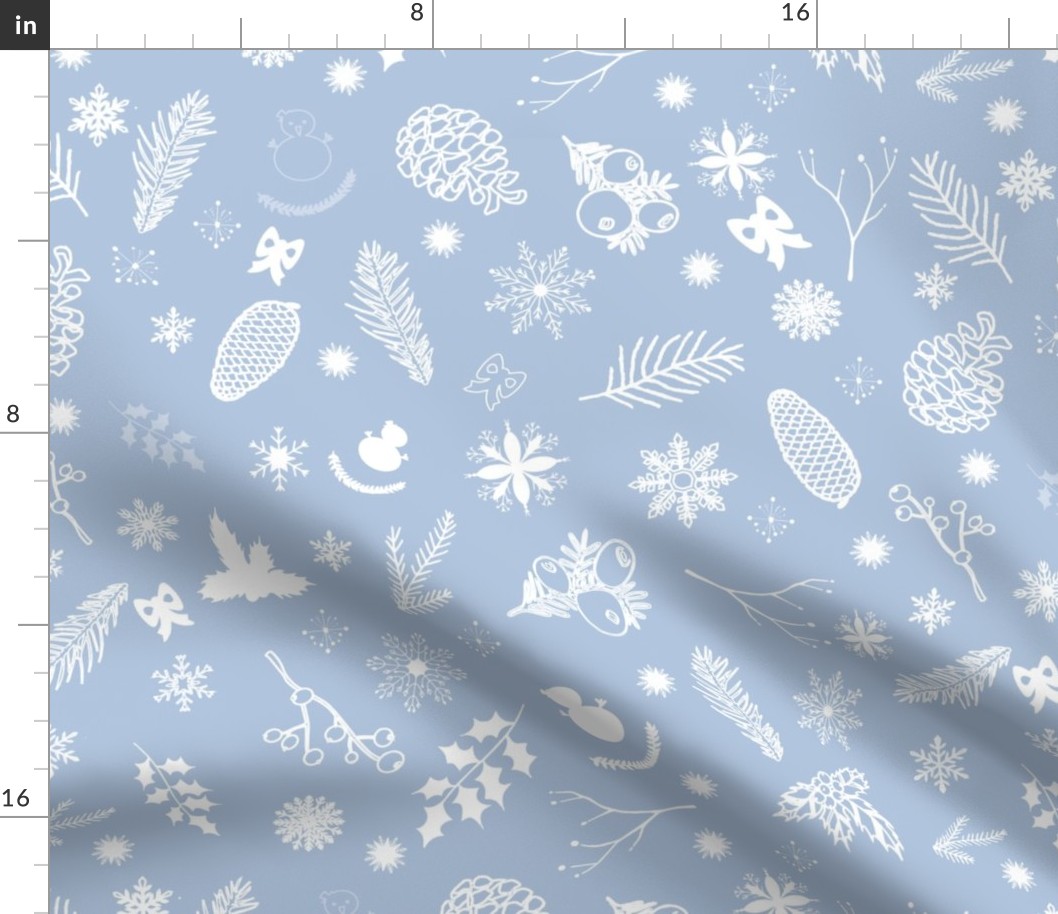 Winter Woodland Harmony white on light blue