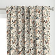 British wild birds and woodland foliage in vintage colours