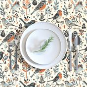 British wild birds and woodland foliage in vintage colours