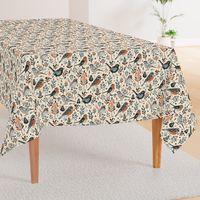 British wild birds and woodland foliage in vintage colours