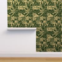 Green Abstract Foliage Block Print Small