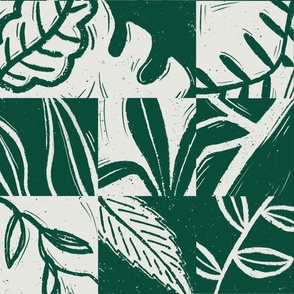 Green Abstract Foliage Block Print Large