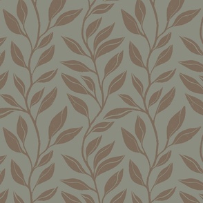 Dark taupe leaves and branches on an iron grey blue background (Medium)