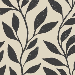 Charcoal leaves and branches on a cream background. (Large)
