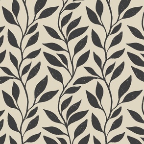 Charcoal leaves and branches on a cream background. (Medium)