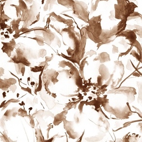 xl - Loose waterclor abstract florals - sepia brown