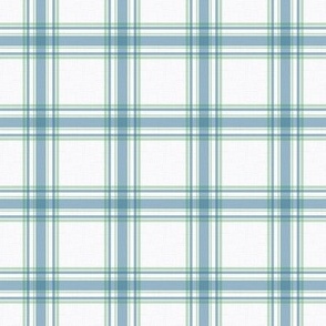 Parker Plaid - French Blue/Green on White, Small Scale