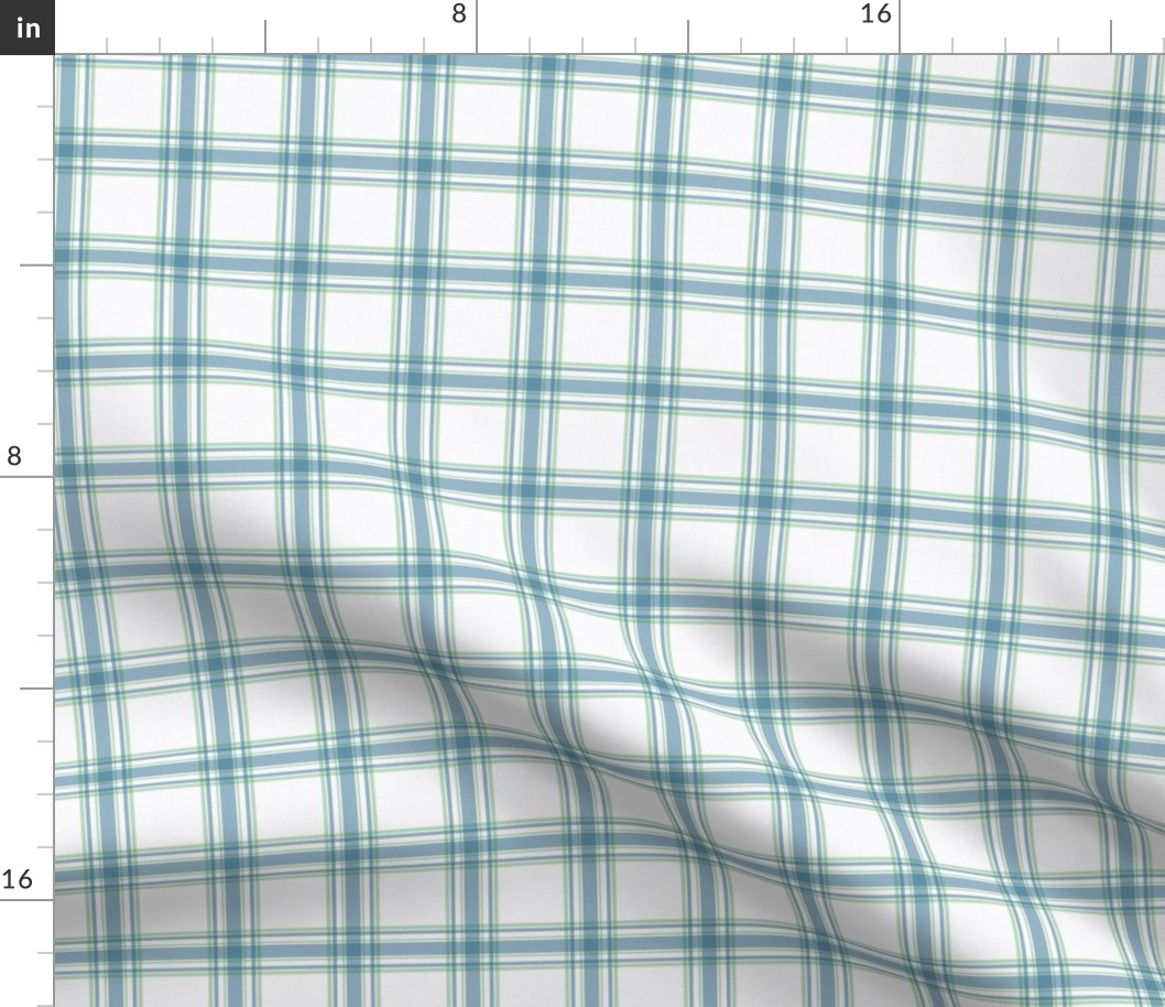 Parker Plaid - French Blue/Green on White, Small Scale