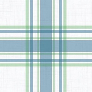 Parker Plaid - French Blue/Green on White, Large Scale