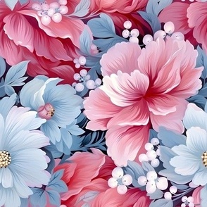 Pink & Blue Flowers - medium