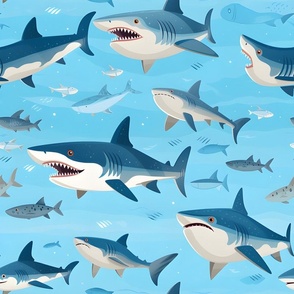 Sharks In The Ocean Fabric, Wallpaper and Home Decor | Spoonflower
