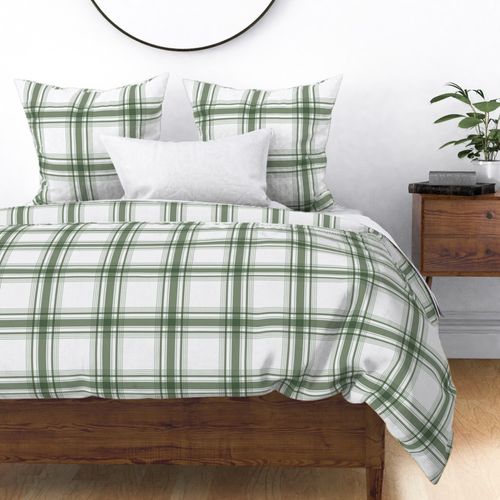 Riley Plaid - Mid Sage Green on White, Large Scale