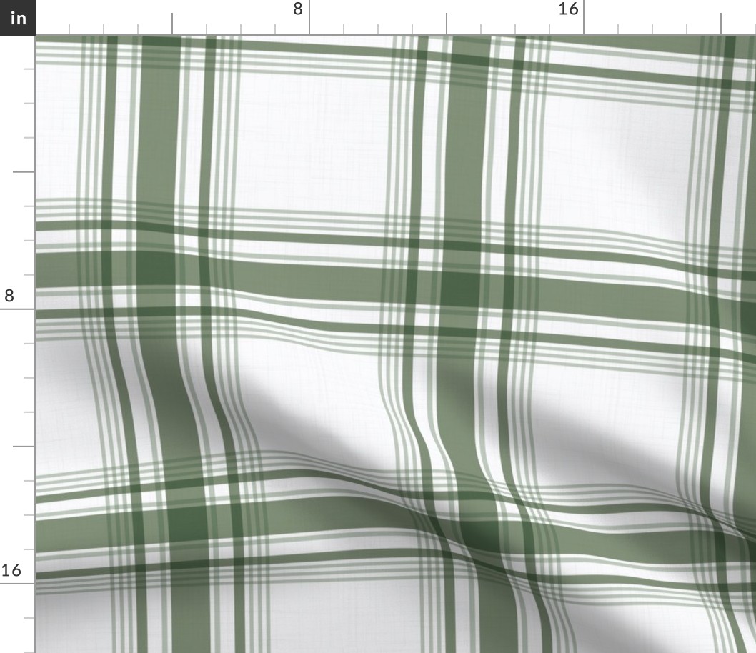 Riley Plaid - Mid Sage Green on White, Large Scale