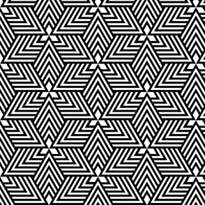 overlapping triangles of lines in black and white