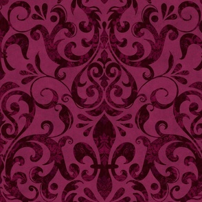 Fleur de Lis Damask Pattern French Linen Style Dark Mood Dark Burgundy  Large Scale