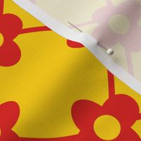 Lattice & Wallflowers Silhouette // large print // Funhouse Red Blossoms on Sunshine Swirl