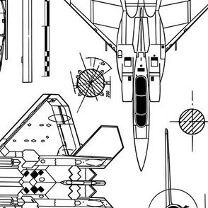 Large Scale / Rotated / Aircraft Blueprint / Black on White Background