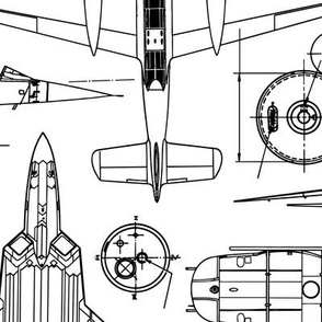 Large Scale / Aircraft Blueprint / Black on White Background