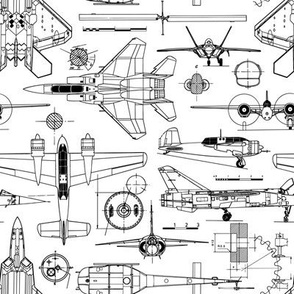 Small Scale / Aircraft Blueprint / Black on White Background