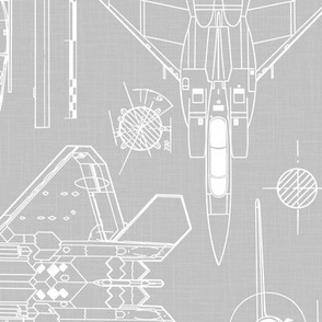 Large Scale / Rotated / Aircraft Blueprint / Cool Grey Linen Textured Background