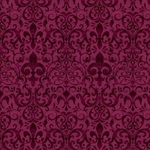 Fleur de Lis Damask Pattern French Linen Style Dark Mood Dark Burgundy  Smaller Scale