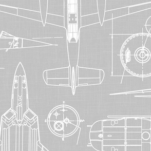 Large Scale / Aircraft Blueprint / Cool Grey Linen Textured Background