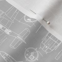 Small Scale / Aircraft Blueprint / Cool Grey Linen Textured Background