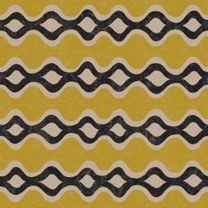 Wavy ogee bohemian stripes 6x6 mustard gold yellow and charcoal black