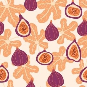 purple & yellow figs and fig slices with leaves - large - botanical for autumn and kitchen decor