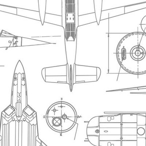 Large Scale / Aircraft Blueprint / Grey on White Background