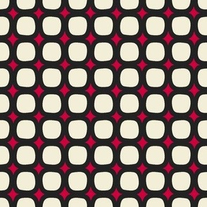 Lava Squares // medium print // Pearl White Retro Shapes on Cabaret Crimson