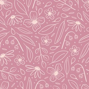 purple & pink summer flowers with echinacea & lily of the valley - large - maximalist doodle