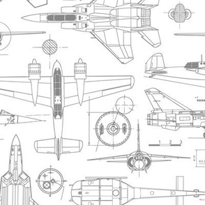 Medium Scale / Aircraft Blueprint / Grey on White Background