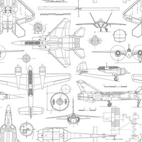 Small Scale / Aircraft Blueprint / Grey on White Background