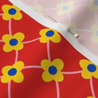 Lattice & Wallflowers // medium print // Sunshine Swirl Blossoms on Funhouse Red